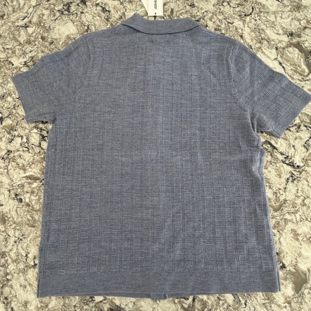 Jason Wu Men's Knit Button Down Shirt Short Sleeve 100% Merino Wool Blue L NWT - Picture 7 of 13